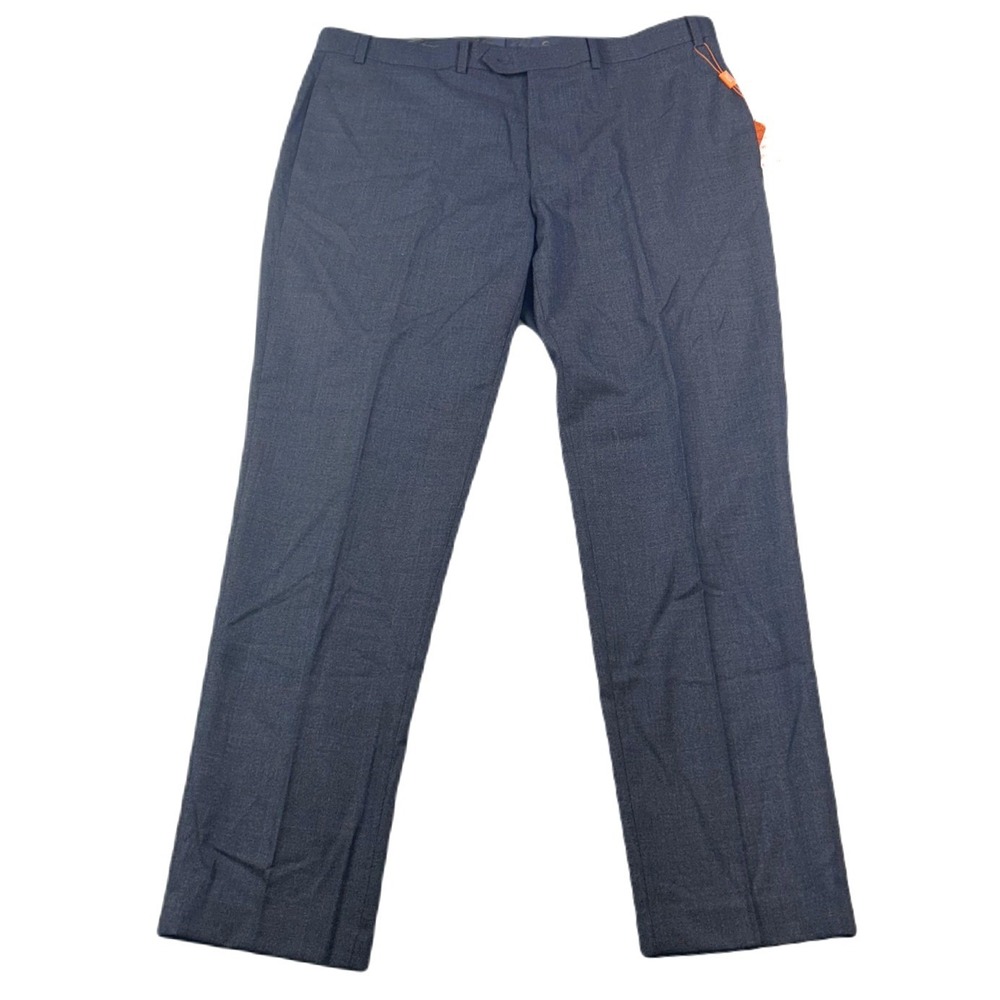 Tallia‎ Slim-Fit Dress Pants Mens 40x32 Blue Brown Solid Stretch Wool $175 NEW